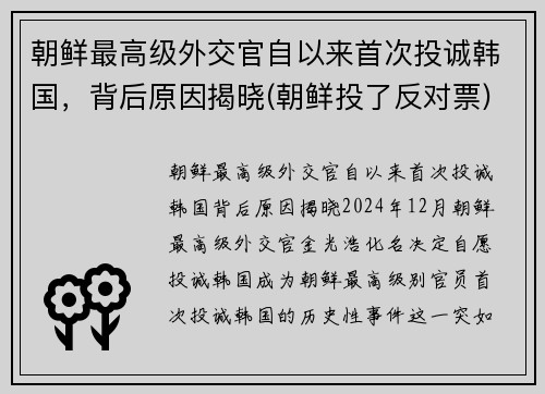 朝鲜最高级外交官自以来首次投诚韩国，背后原因揭晓(朝鲜投了反对票)